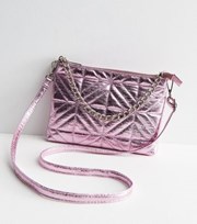 New Look Mid Pink Metallic Quilted Chain Cross Body Bag